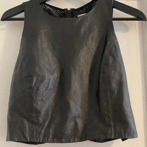 Alice + Olivia - Black Leather & Mesh Crop Top
